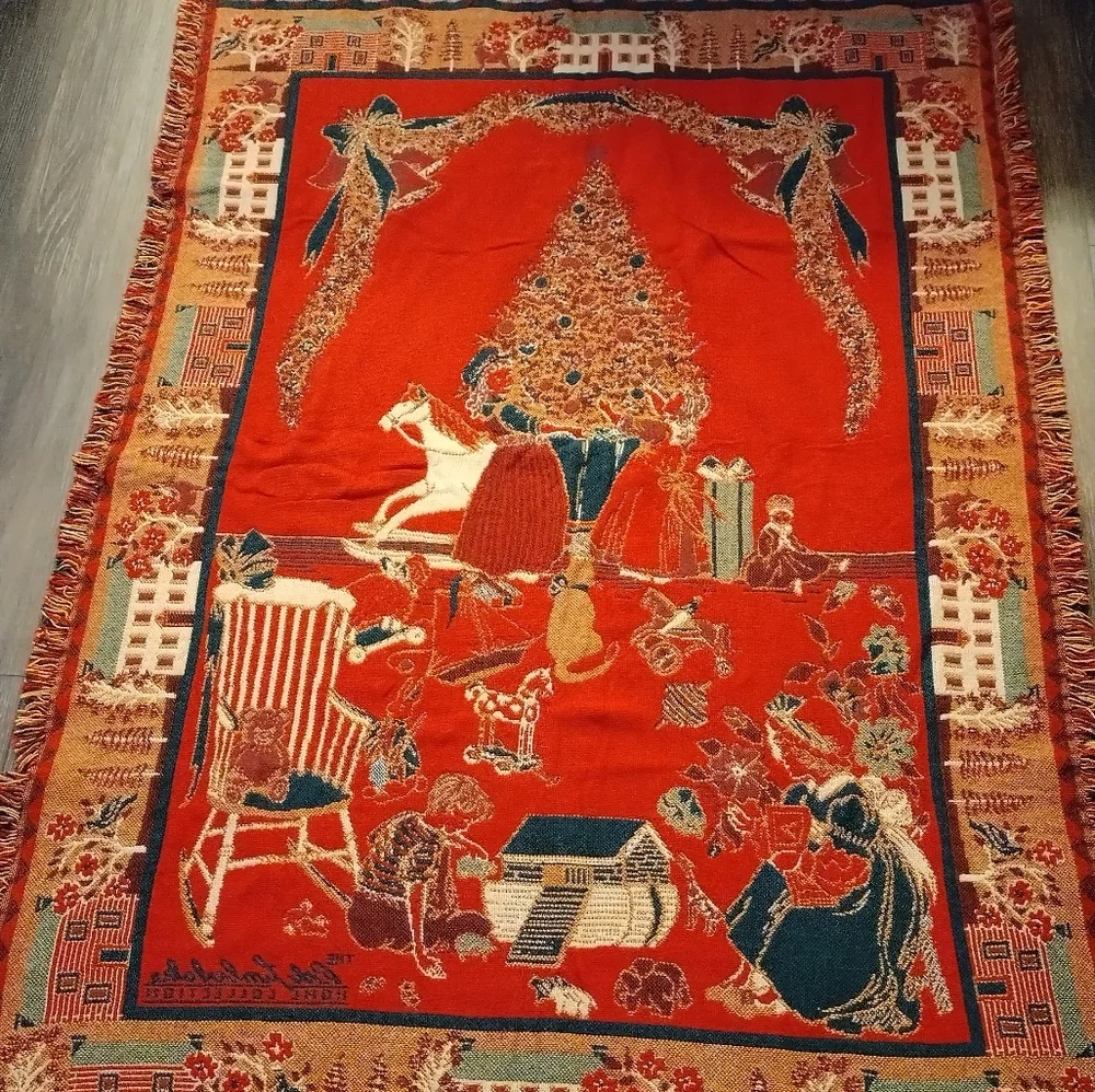Vintage Bob Timberlake Christmas Family Home Tapestry Thick Throw Blanket 46x68